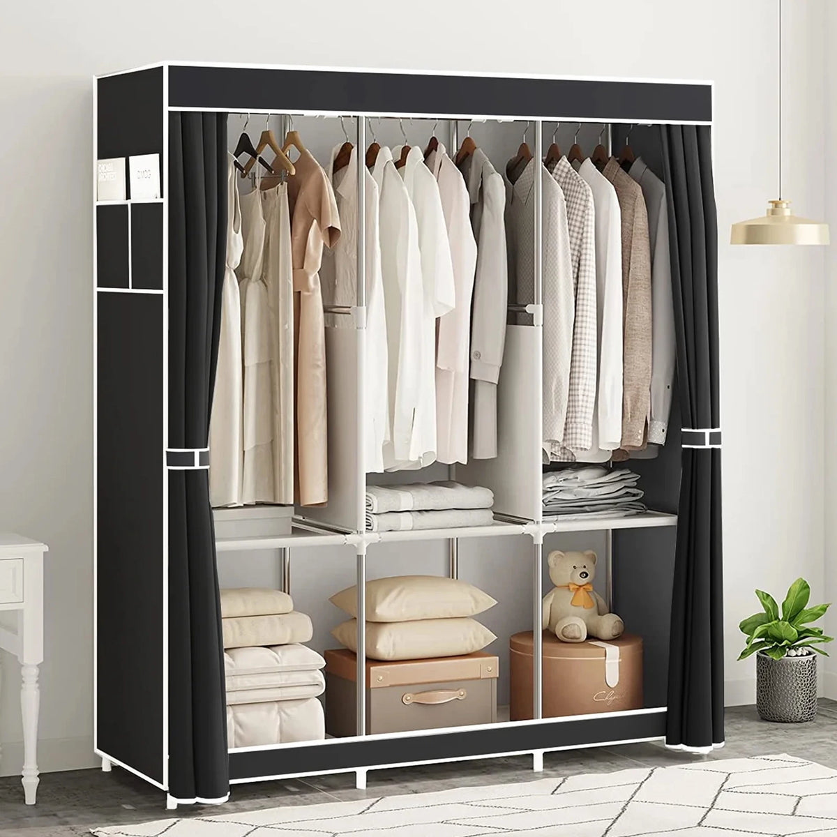 51-Inch Portable Closet Wardrobe 16mm Thick Pipe Clothing Storage Rack Organizer Non-Woven Fabric Cover for Bedroom Clothes Rail