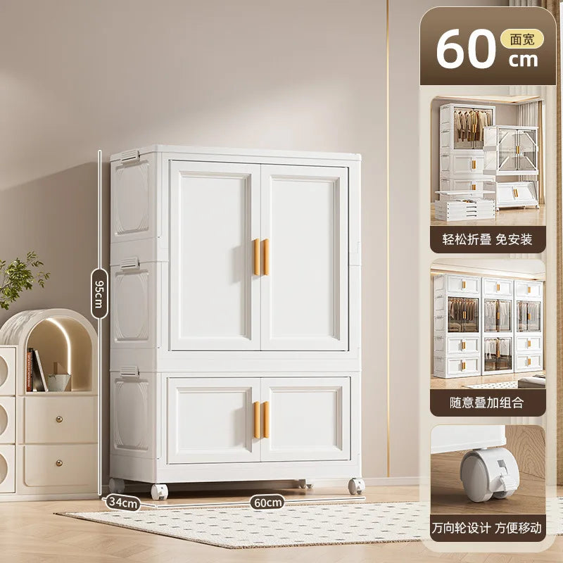 Multi-Layer Folding Storage Cabinet Double Door Wardrobe Closet Large Capacity Organizer Bins Stratification Shelf Containers