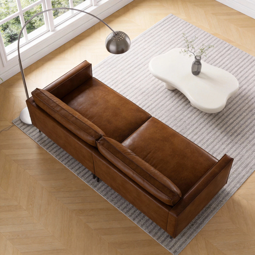 Medieval Style Artificial Oil Wax Leather Sofa 220CM Traditional Period Furniture Design for Home Living Room