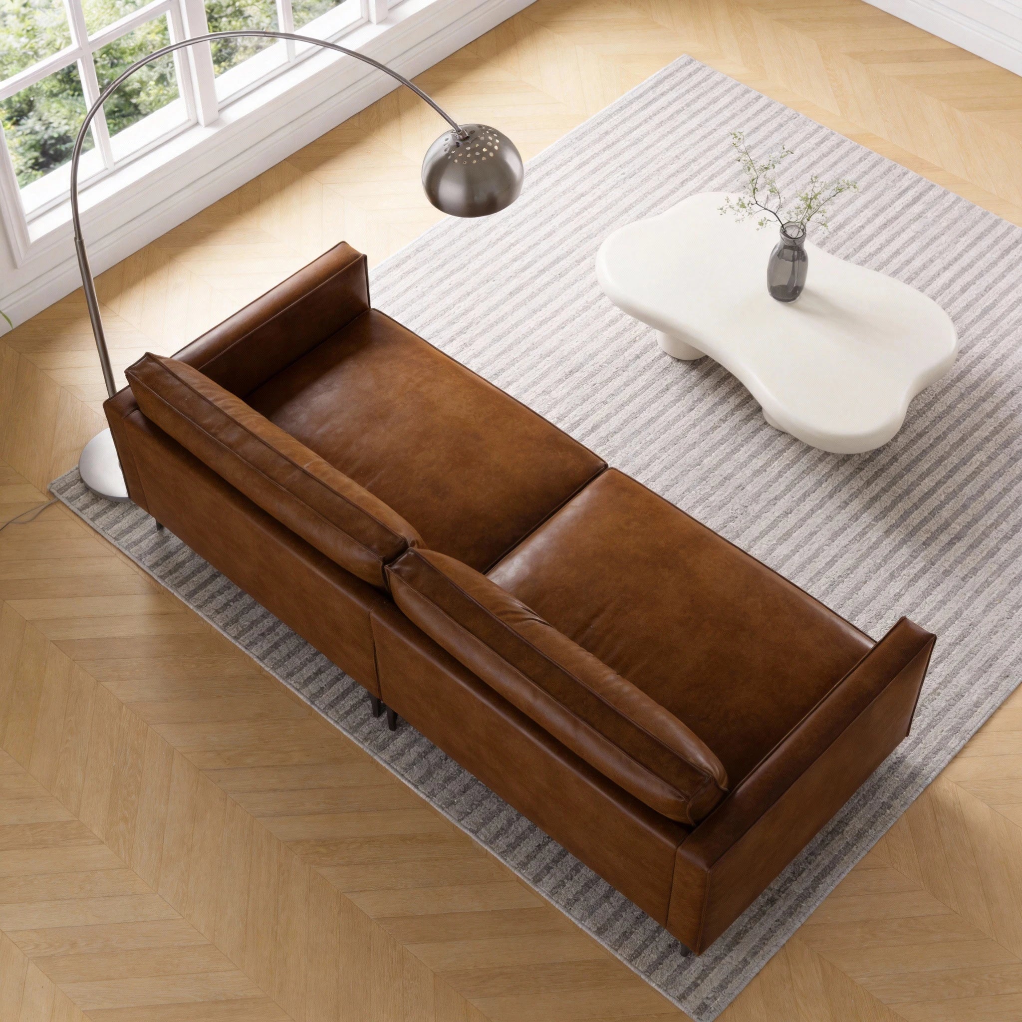Medieval Style Artificial Oil Wax Leather Sofa 220CM Traditional Period Furniture Design for Home Living Room