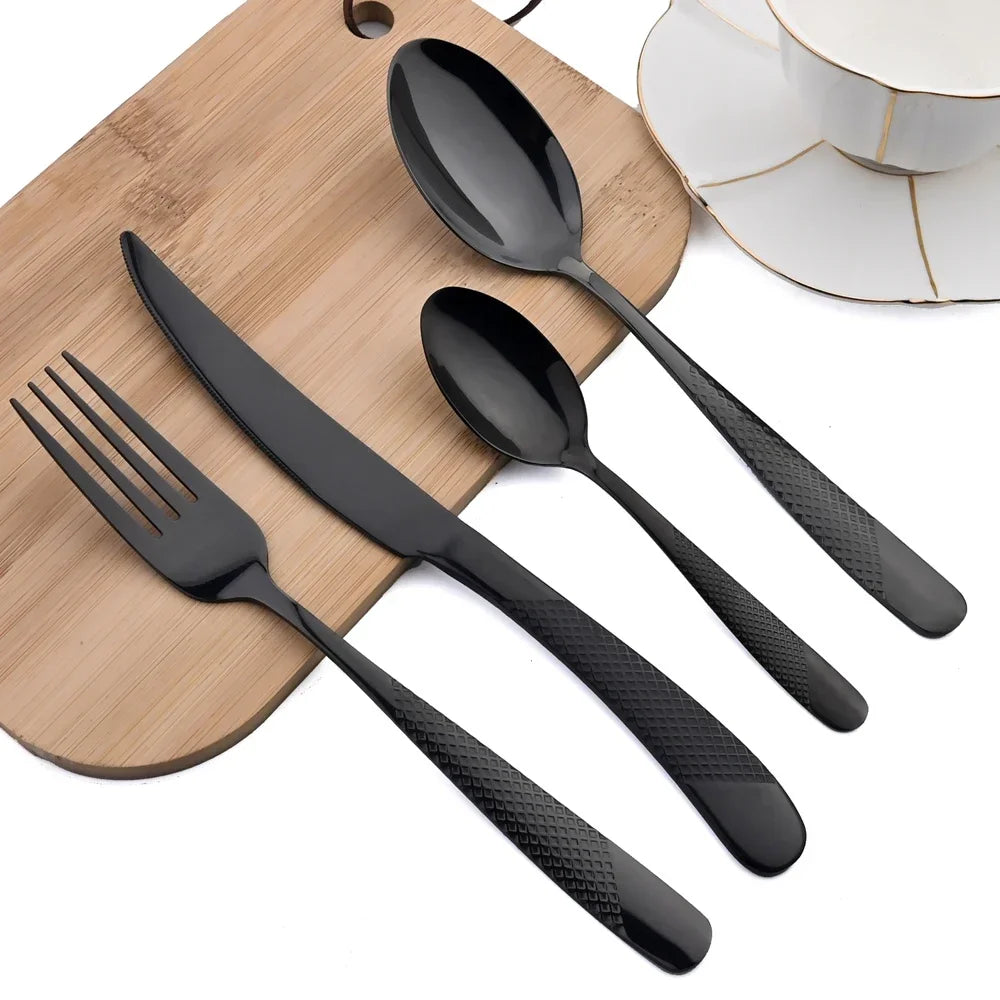 24Pcs Cutlery Set Stainless Steel Knife Fork Spoon Dinnerware Western Tableware Set Kitchen Flatware Dinner Silverware Table Set