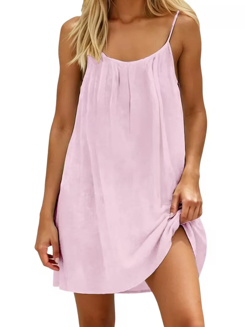 2026 New European & American Cross‑border Women’s Wear – Women’s Loose Solid‑Color Slip Backless Dress