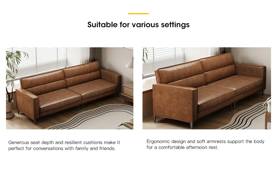 Medieval Style Artificial Oil Wax Leather Sofa 220CM Traditional Period Furniture Design for Home Living Room