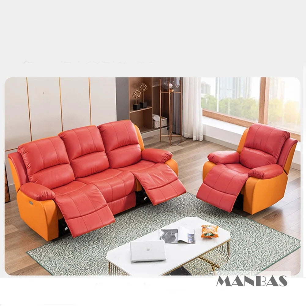Genuine Leather Manual Electric Recliner Sofa Theater Power Reclining Couch Living Room Cinema Sofas Seating Room Furniture