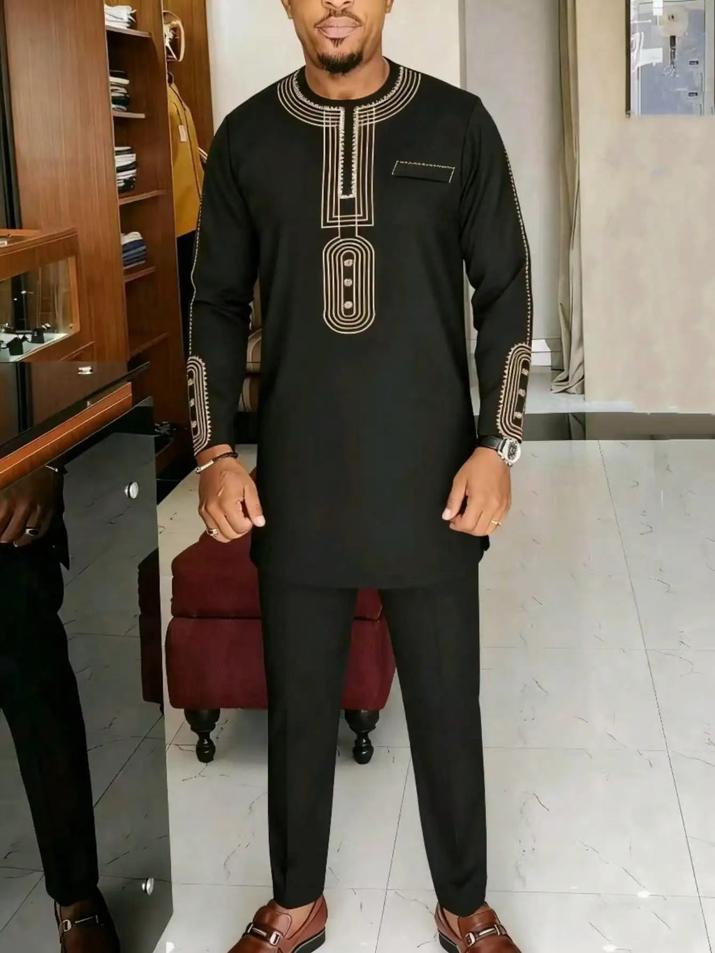 2025 New Elegant Men's Suit African Style Kaftan Embroidery Casual 2 Piece Suit Festive Wedding Traditional Men's Clothing