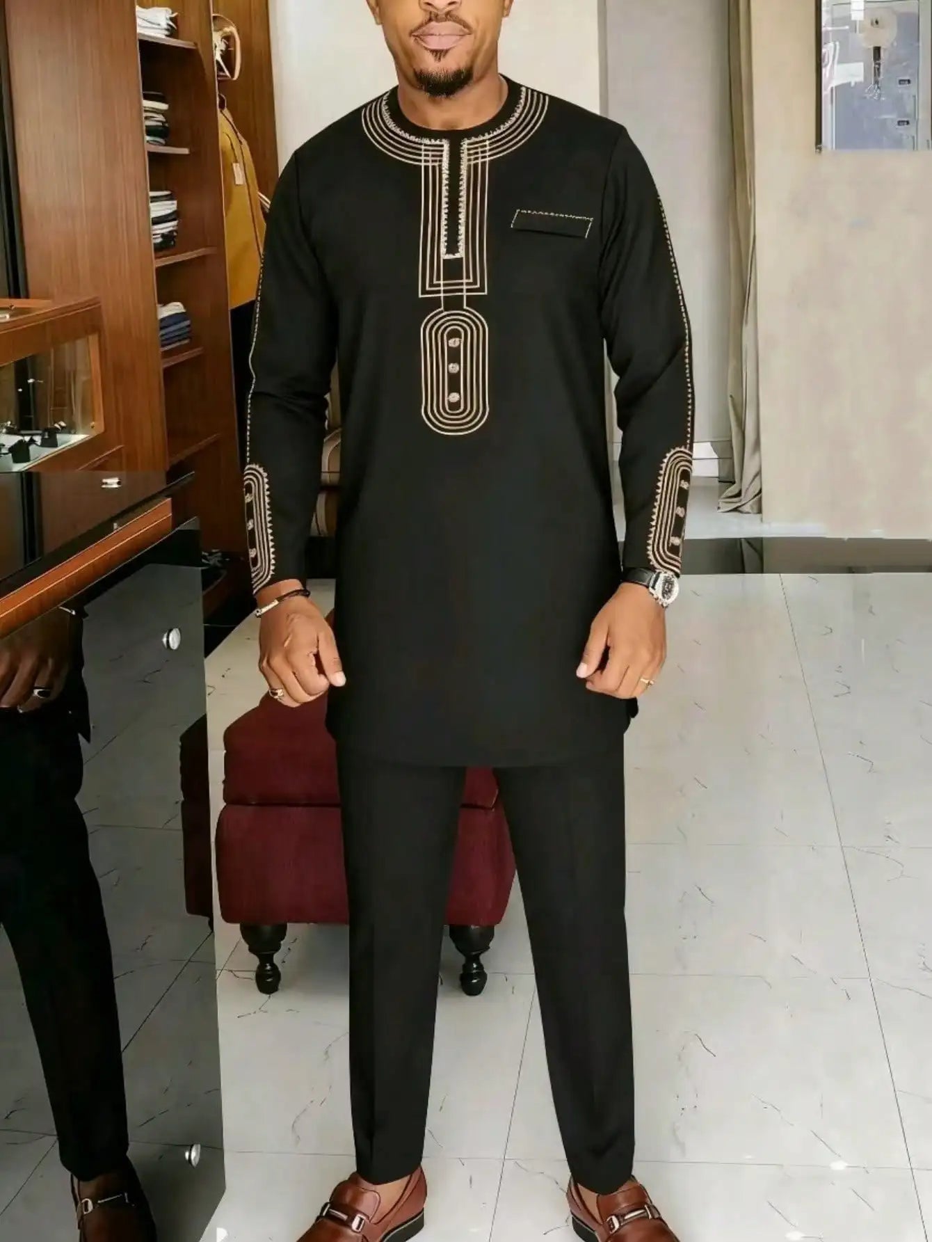 2025 New Elegant Men's Suit African Style Kaftan Embroidery Casual 2 Piece Suit Festive Wedding Traditional Men's Clothing