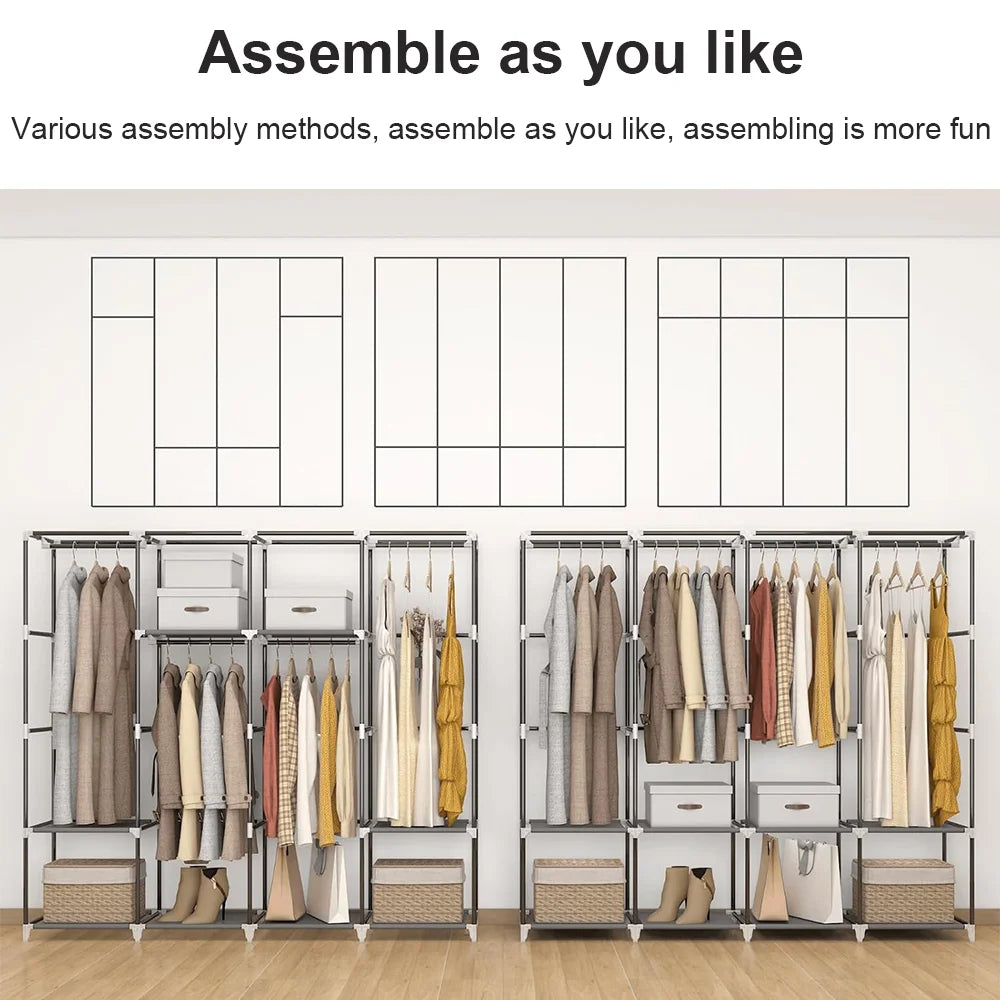 170*45*170cm Canvas Wardrobe Clothes Closet Organizer Portable Storage Cupboard for Bedroom Fabric Closet Dust-proof Storage