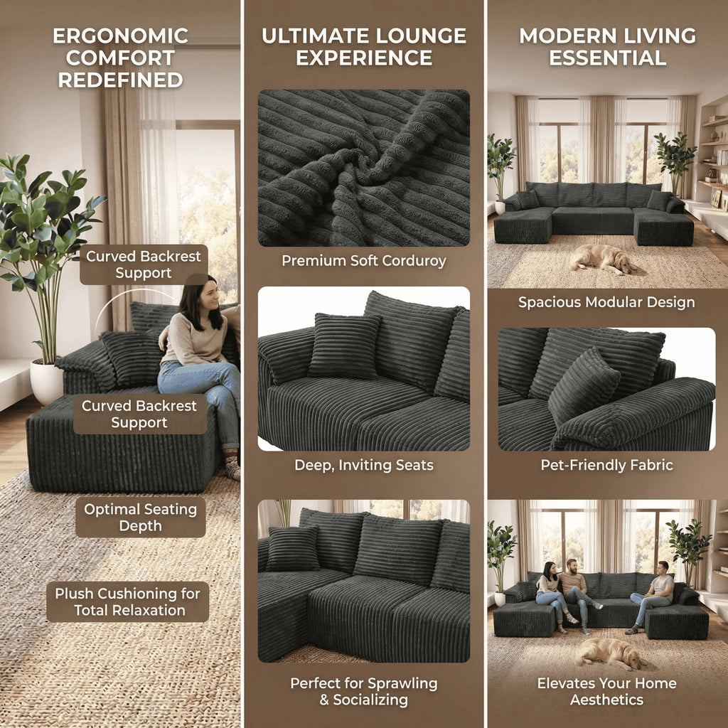 U-shaped Modular Canvas Sofa - Modern Living Room Design - Comfortable - No Assembly Required - Frameless Combination Sofa
