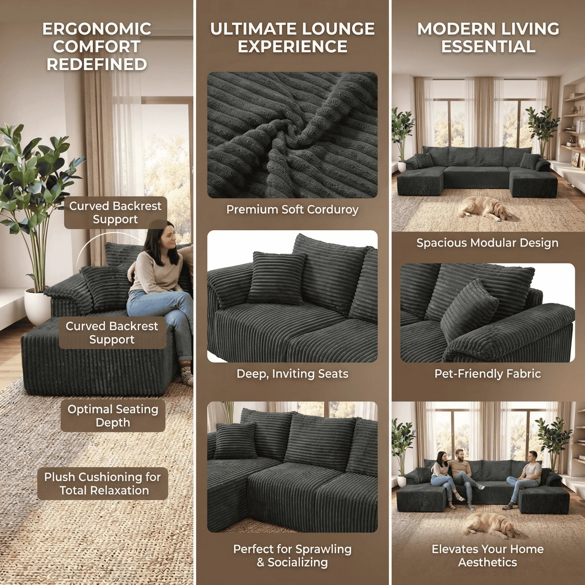 U-shaped Modular Canvas Sofa - Modern Living Room Design - Comfortable - No Assembly Required - Frameless Combination Sofa