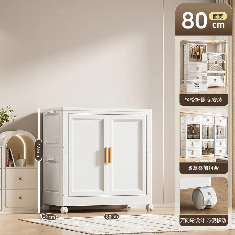 Multi-Layer Folding Storage Cabinet Double Door Wardrobe Closet Large Capacity Organizer Bins Stratification Shelf Containers