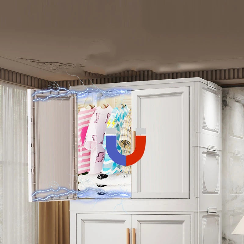 Multi-Layer Folding Storage Cabinet Double Door Wardrobe Closet Large Capacity Organizer Bins Stratification Shelf Containers