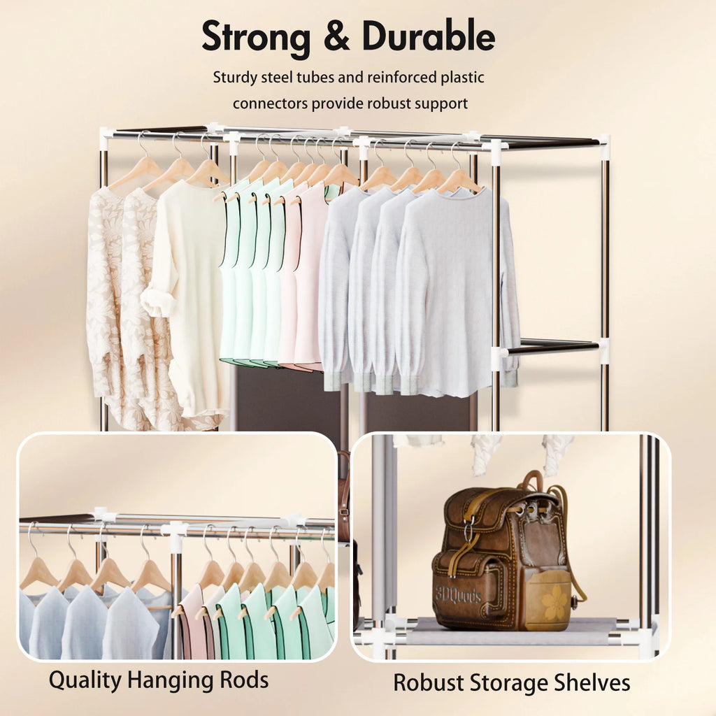51-Inch Portable Closet Wardrobe 16mm Thick Pipe Clothing Storage Rack Organizer Non-Woven Fabric Cover for Bedroom Clothes Rail