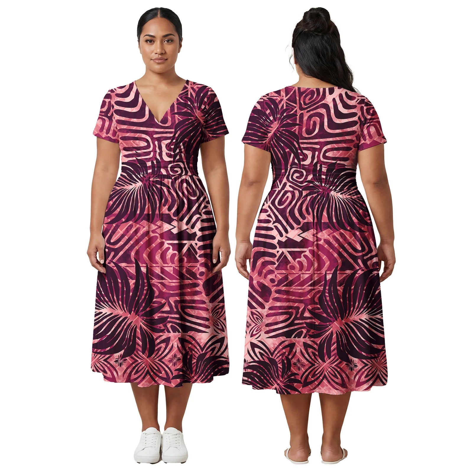 Factory Outlet Outfits Custom Ladies Samoan Tribal Prom Dresses Polynesian Fashion Plus Size Skirts Hawaiian V-Neck Women Dress