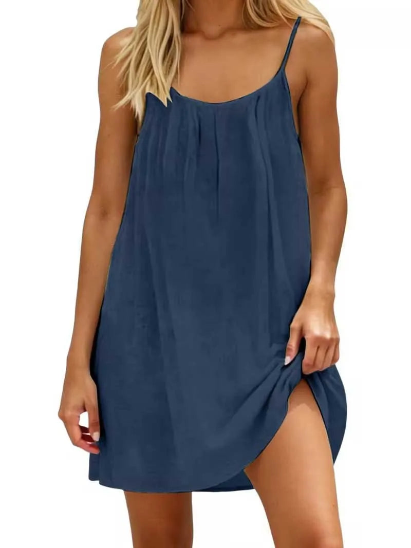 2026 New European & American Cross‑border Women’s Wear – Women’s Loose Solid‑Color Slip Backless Dress