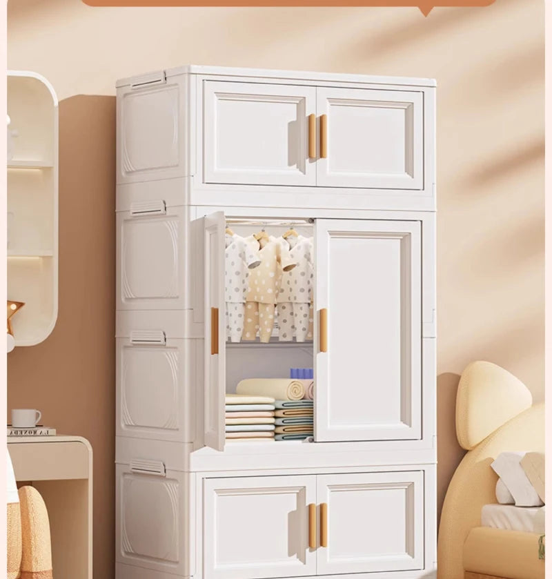 Multi-Layer Folding Storage Cabinet Double Door Wardrobe Closet Large Capacity Organizer Bins Stratification Shelf Containers