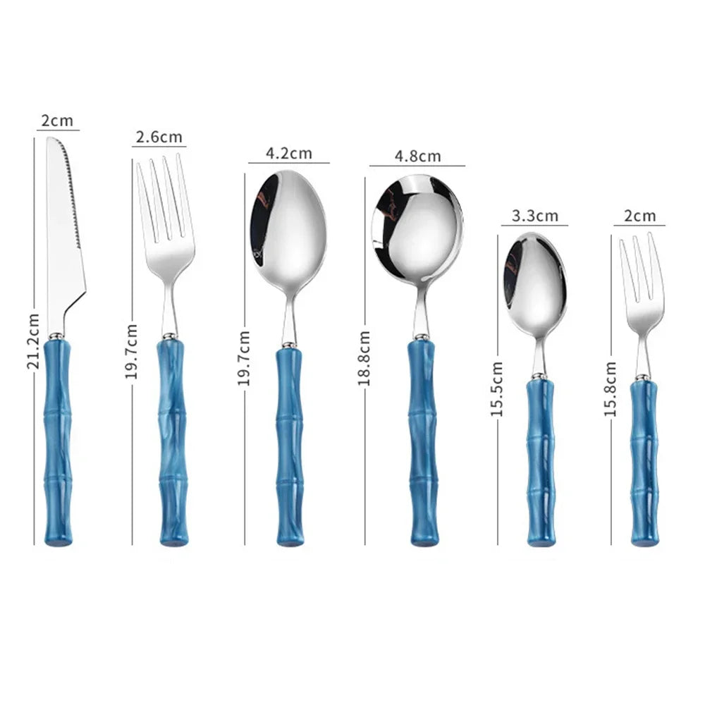 4Pcs Imitation Bamboo Handle Dinnerware Set Knife Fork Spoon Tableware Set Stainless Steel Cutlery Kitchen Flatware