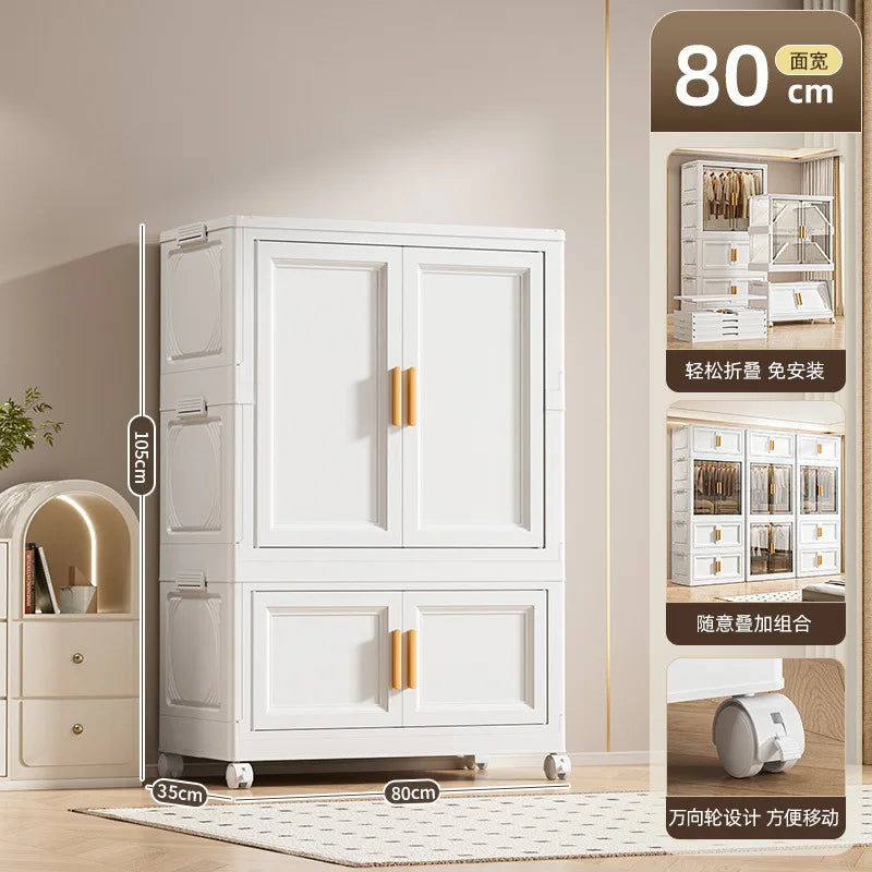 Multi-Layer Folding Storage Cabinet Double Door Wardrobe Closet Large Capacity Organizer Bins Stratification Shelf Containers
