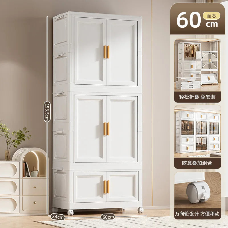 Multi-Layer Folding Storage Cabinet Double Door Wardrobe Closet Large Capacity Organizer Bins Stratification Shelf Containers