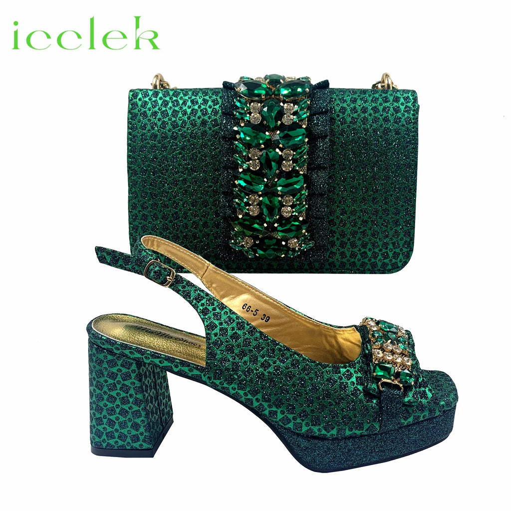 Orange Newest Italian Design Special Synthetic Fabrics Women's Matching Shoe and Bag Set High Heel for Weddings and Parties