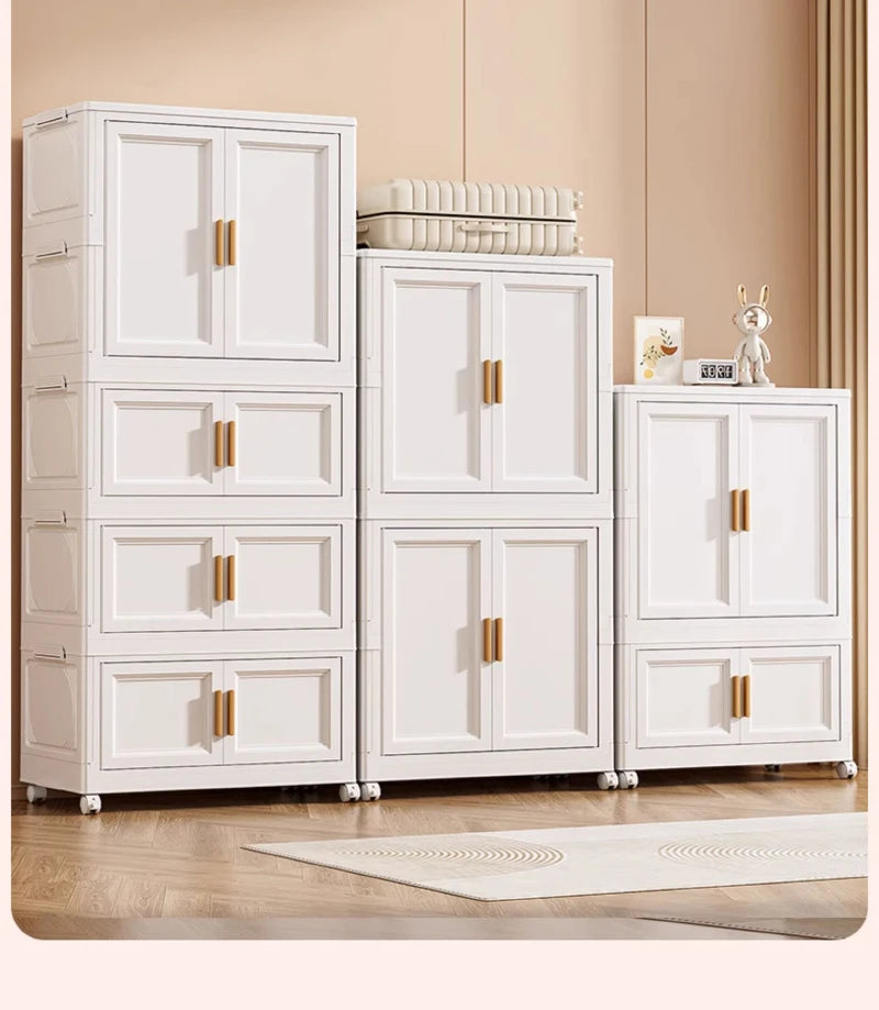 Multi-Layer Folding Storage Cabinet Double Door Wardrobe Closet Large Capacity Organizer Bins Stratification Shelf Containers