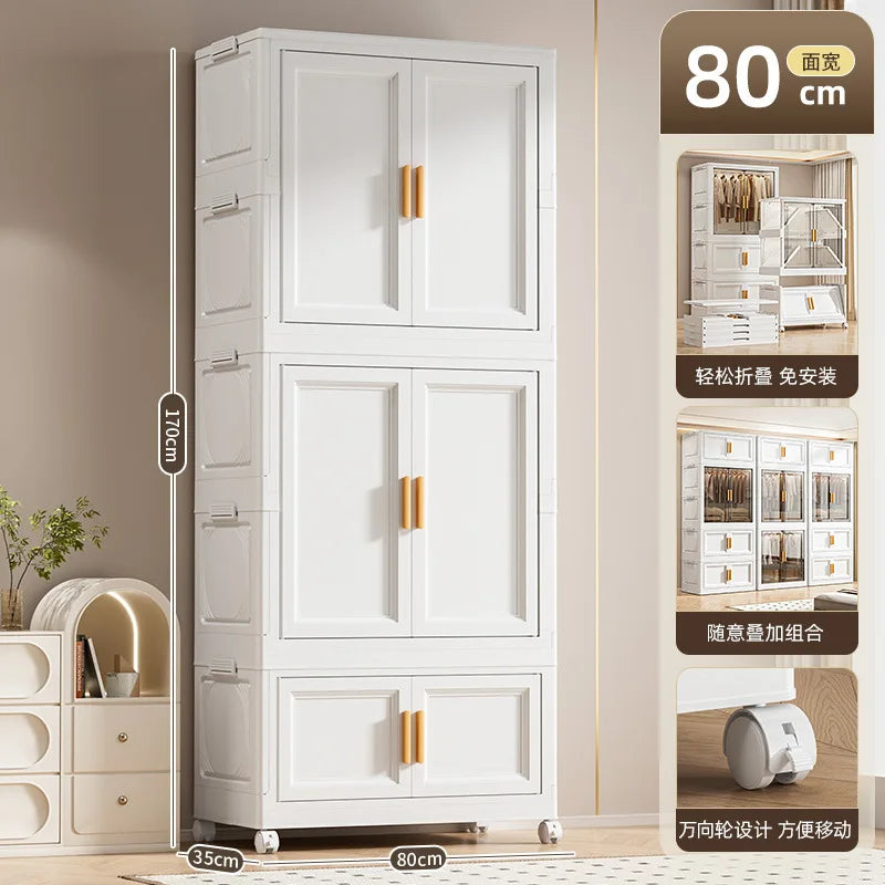 Multi-Layer Folding Storage Cabinet Double Door Wardrobe Closet Large Capacity Organizer Bins Stratification Shelf Containers