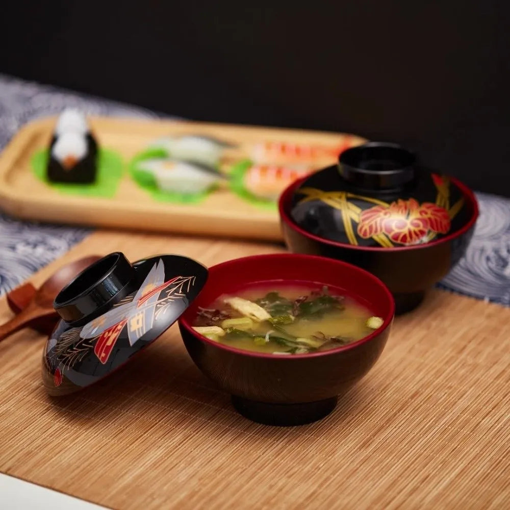 New With Lid Miso Soup Bowl Soup Container Double Color Japanese Rice Bowl Maple Leaf Japanese Flower Bowl Dining Accessories