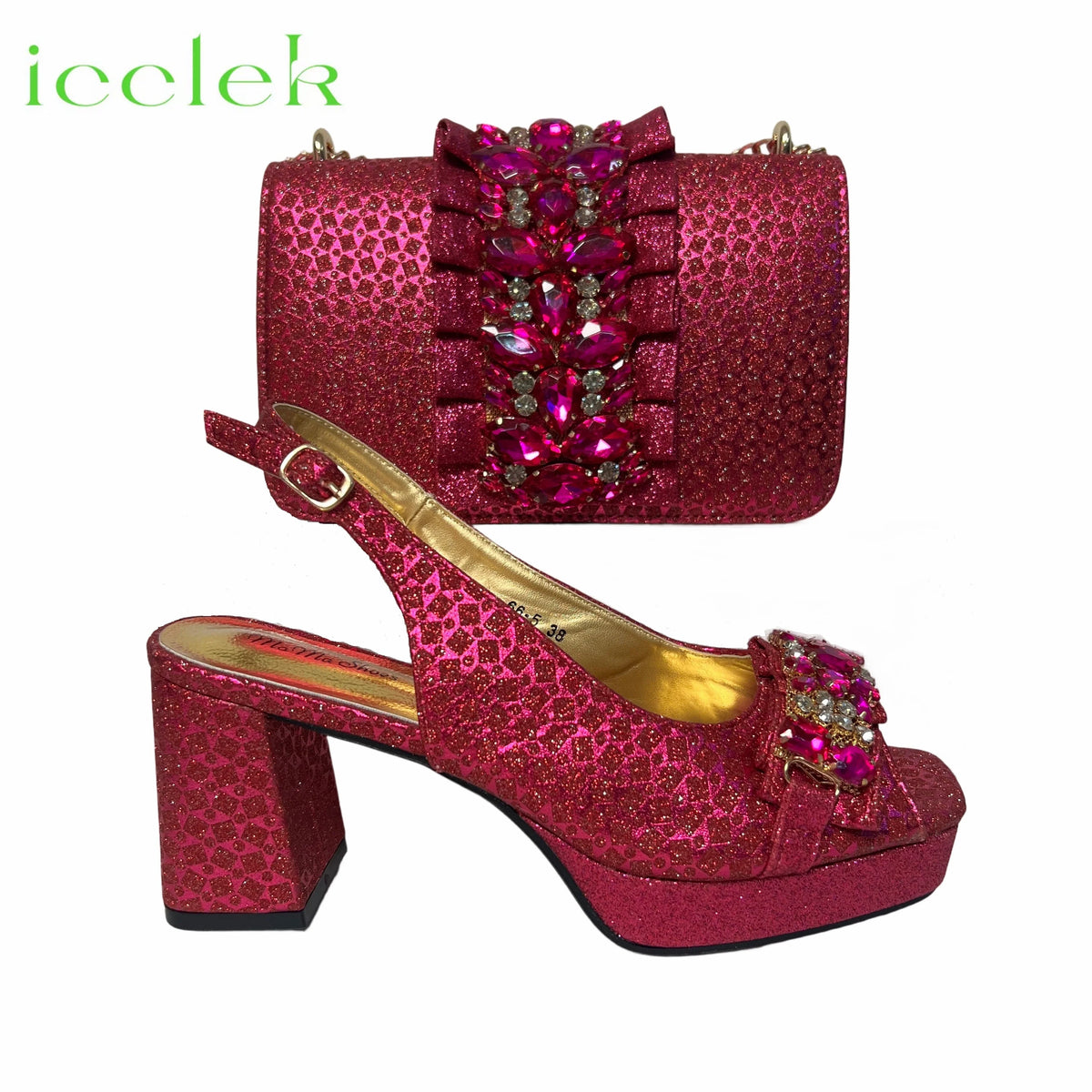Orange Newest Italian Design Special Synthetic Fabrics Women's Matching Shoe and Bag Set High Heel for Weddings and Parties