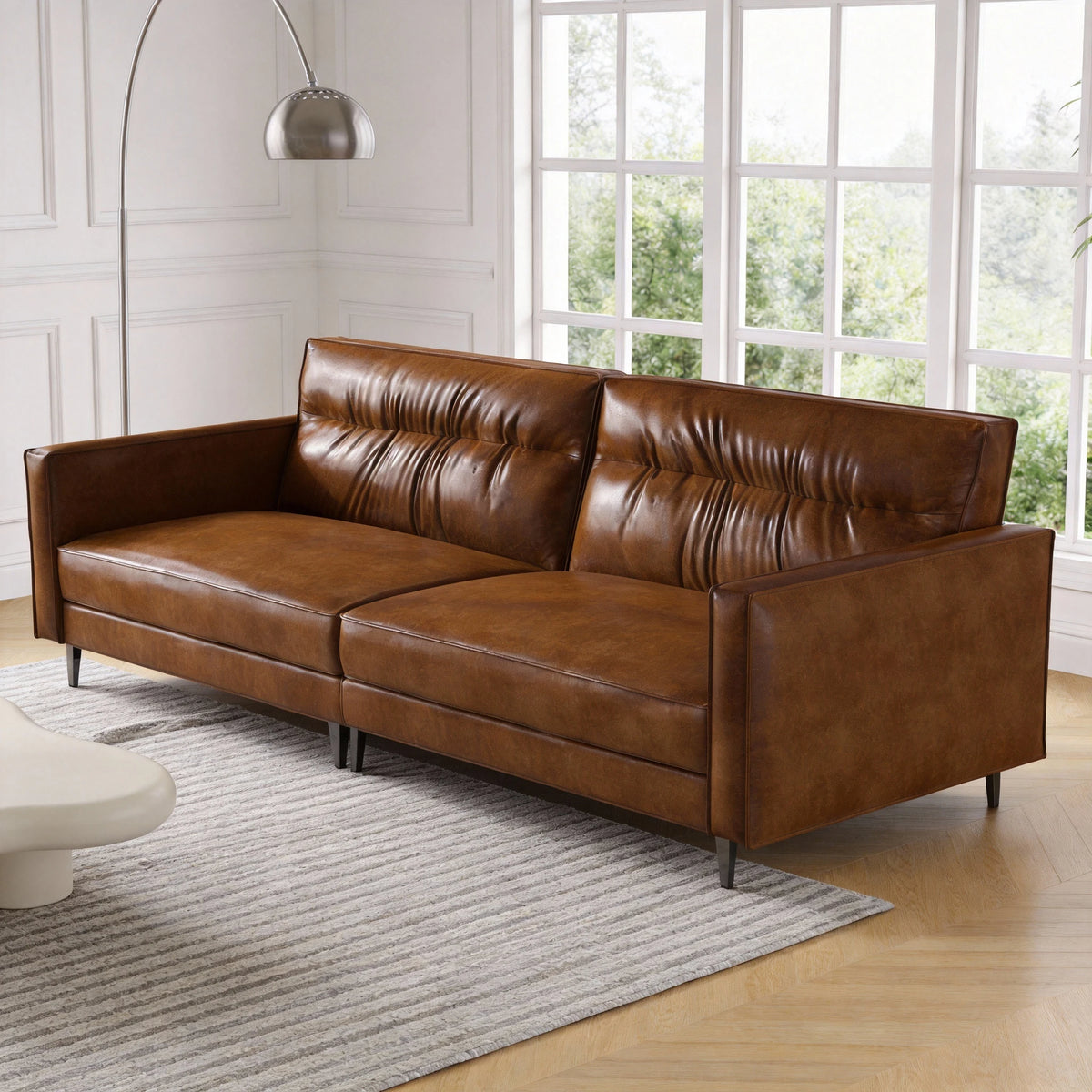 Medieval Style Artificial Oil Wax Leather Sofa 220CM Traditional Period Furniture Design for Home Living Room