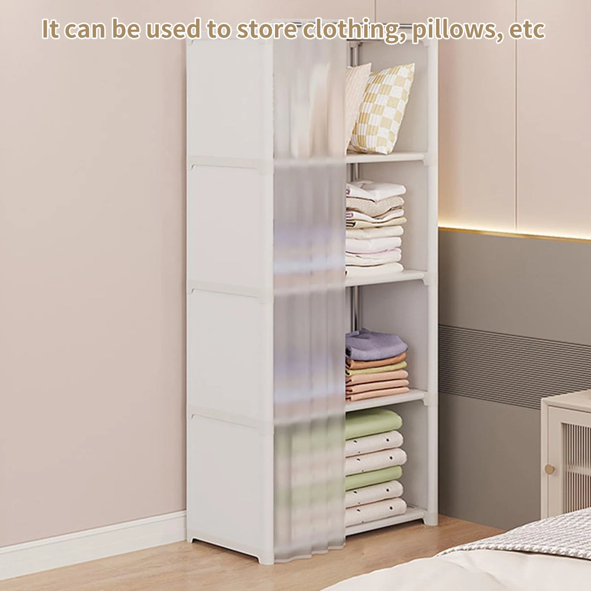 Wardrobe Rack For Storage Clothes, Garment Rack With Dustproof Cover, Portable Closet Organizer With Shelves, Non-Woven Wardrobe