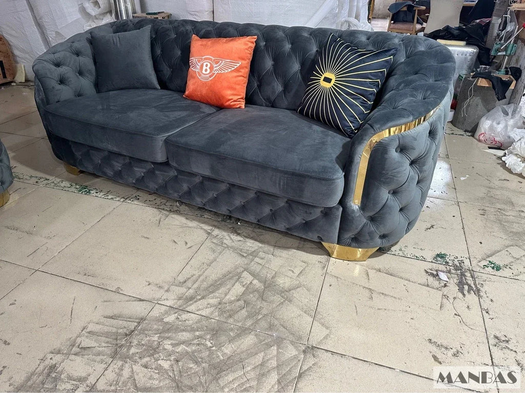 Linlamlim Classic Chesterfield Sectional Sofa with Cloth Buttons and Fabric Modular Couch for Living Room Seating Home Furniture