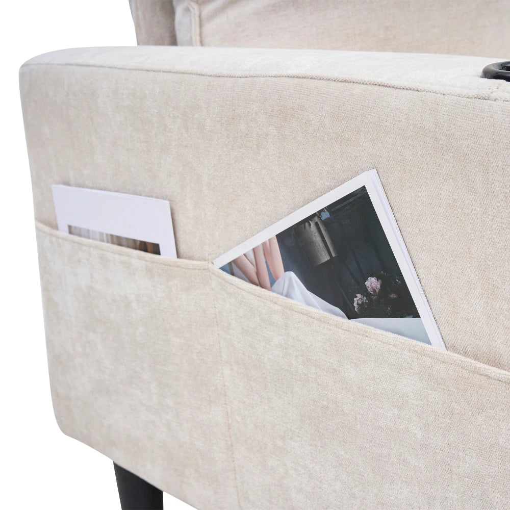 PINOOG L-Shaped Couch Sofa, Corner Sofa 3 Seater Sofa, Sectional Sofa Couches With USB, Cup Holder, For Apartment Living Room (Beige)
