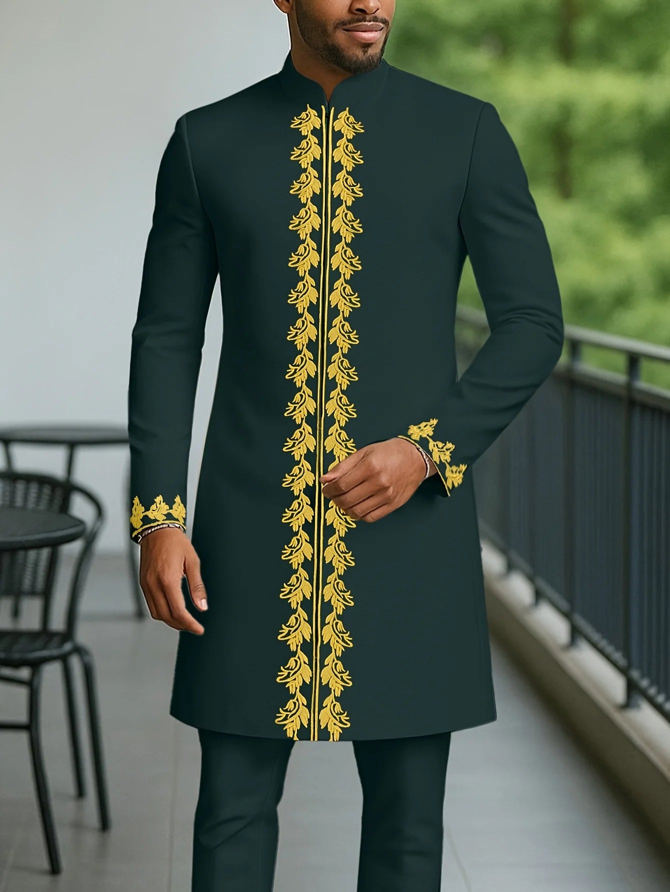 2025 New Elegant Men's Suit African Style Kaftan Embroidery Casual 2 Piece Suit Festive Wedding Traditional Men's Clothing