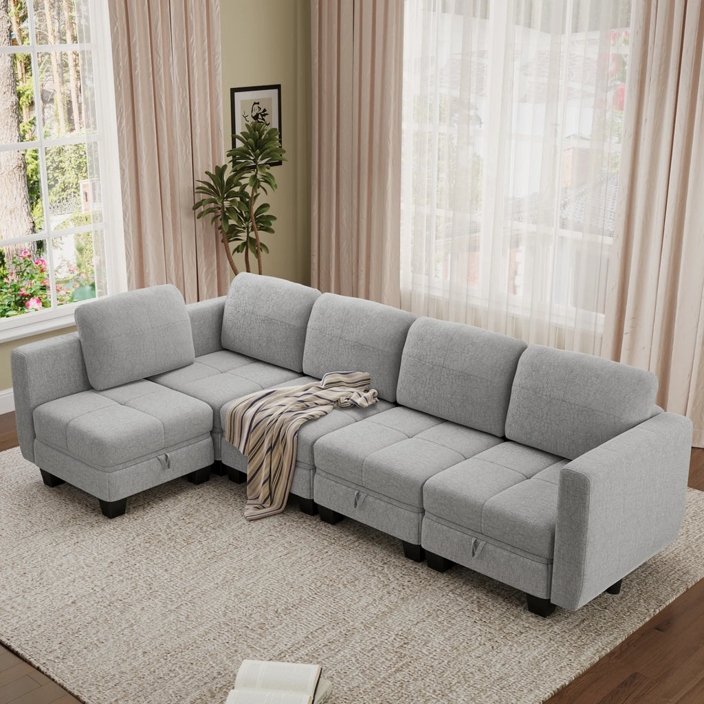 Fabric Modular Sofas with Upholstered Cushion and Removable Back Cushion Covers, Modern Sectional Sofa for Living Room