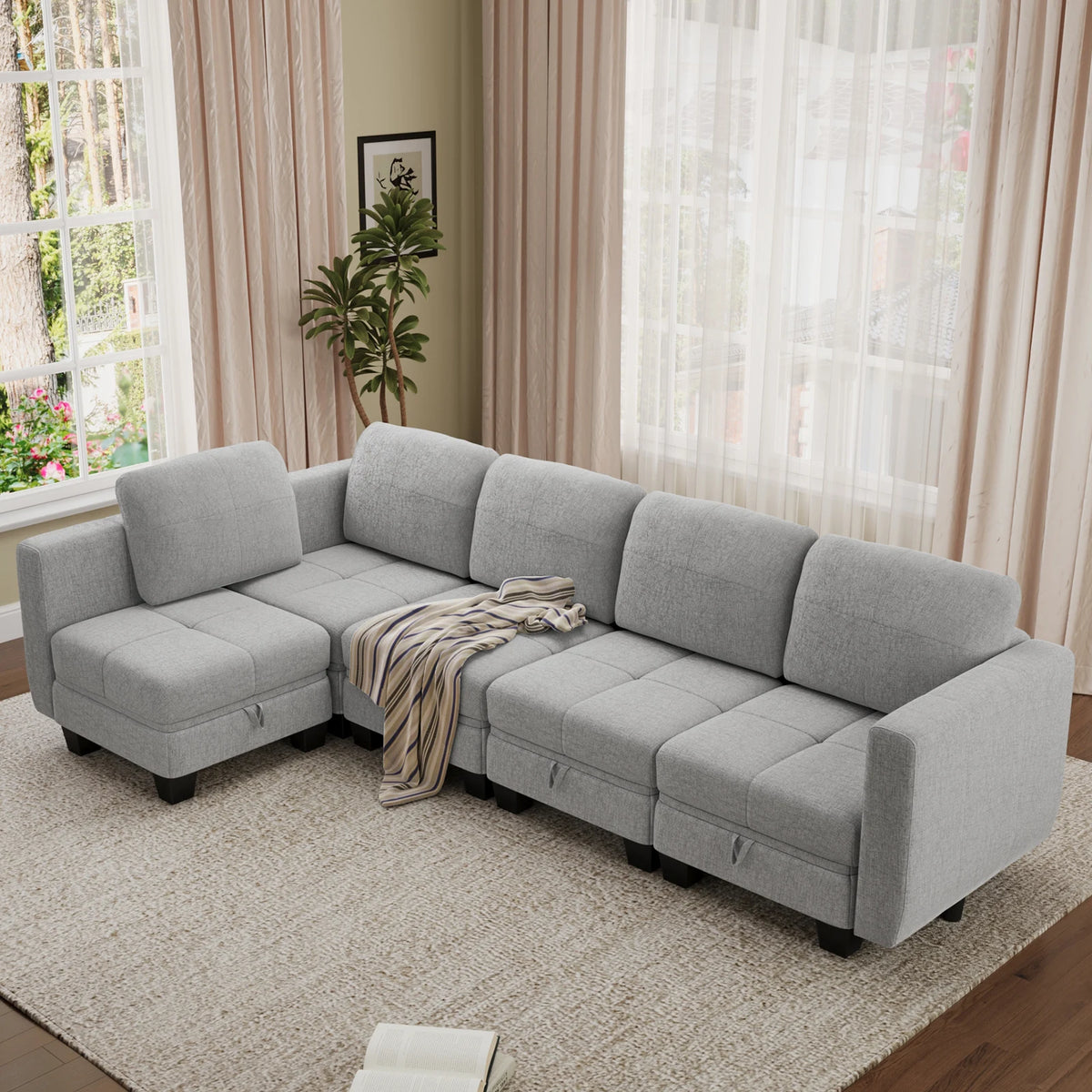 Fabric Modular Sofas with Upholstered Cushion and Removable Back Cushion Covers, Modern Sectional Sofa for Living Room
