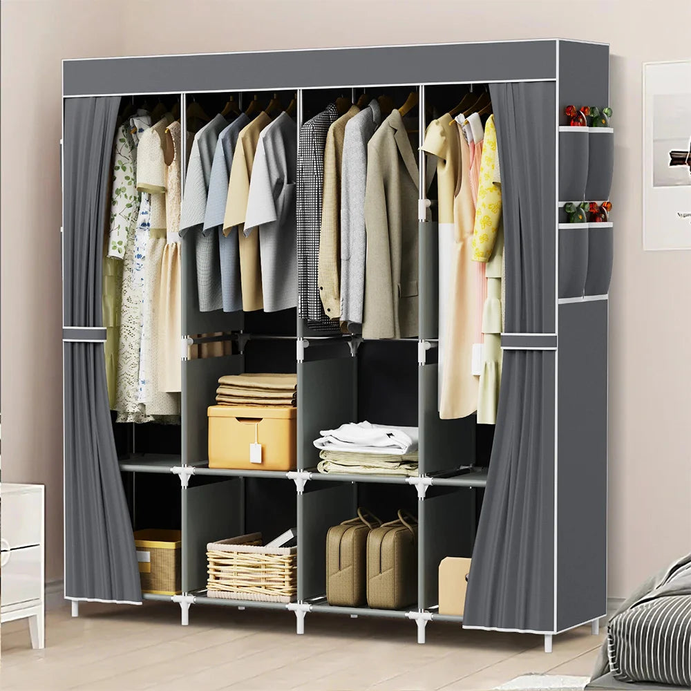 170*45*170cm Canvas Wardrobe Clothes Closet Organizer Portable Storage Cupboard for Bedroom Fabric Closet Dust-proof Storage