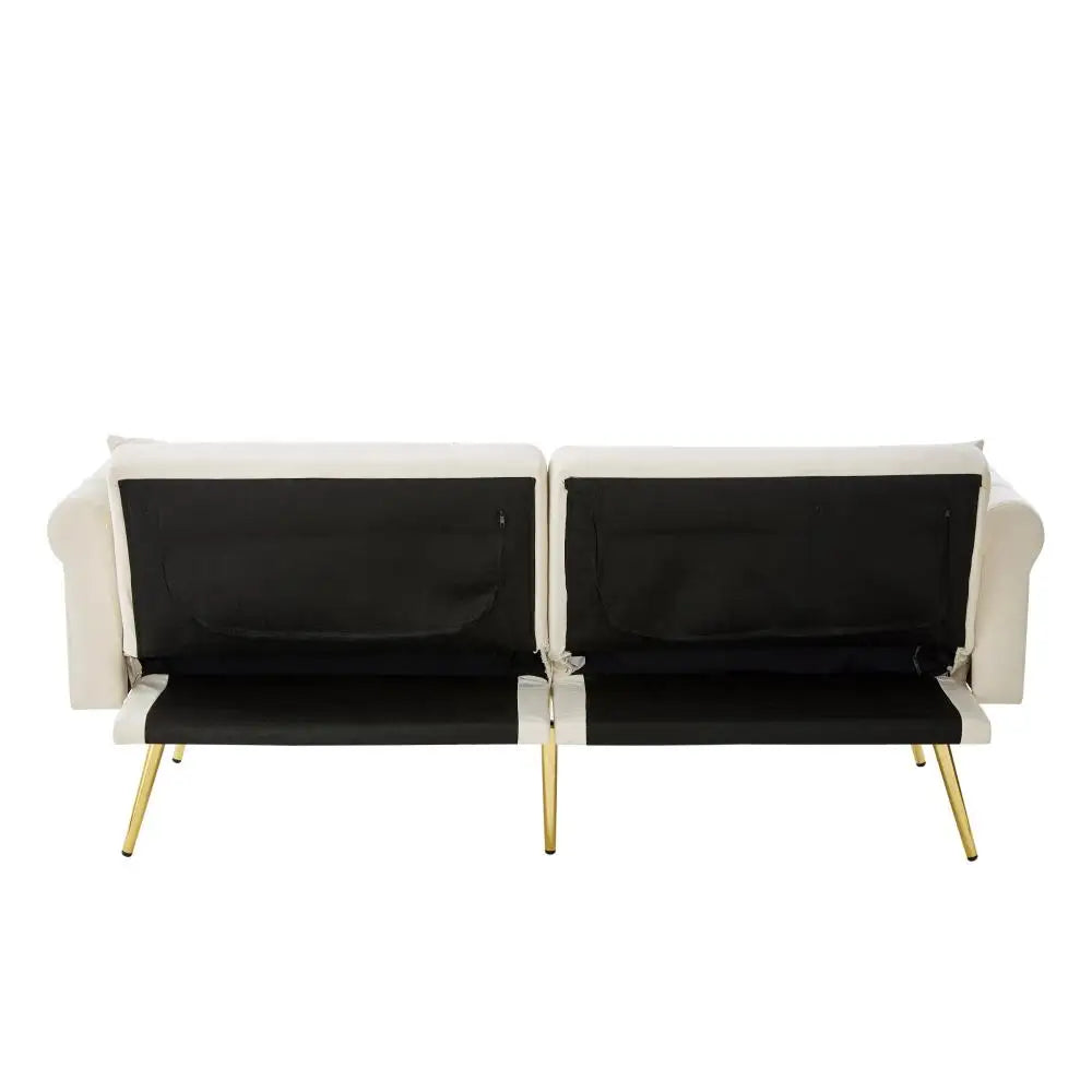 PINGGO Modern 2-Seater Sofa Bed – Velvet Upholstery, 3-Stage Adjustable Backrest & Gold-Plated Metal Feet Stylish Sofa