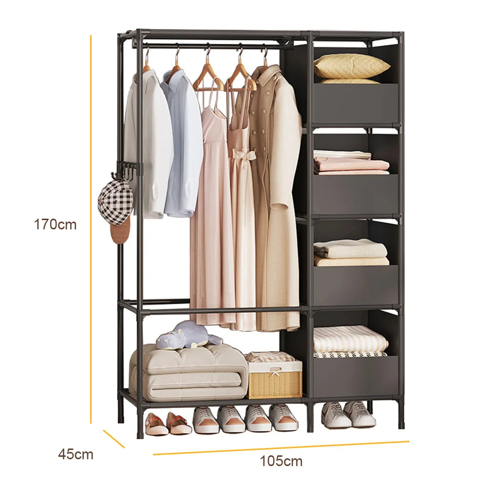 Floor-Standing Simple Wardrobes with Drawers Large Capacity Bedroom Open Storage Cabinet Dustproof Closet Rack