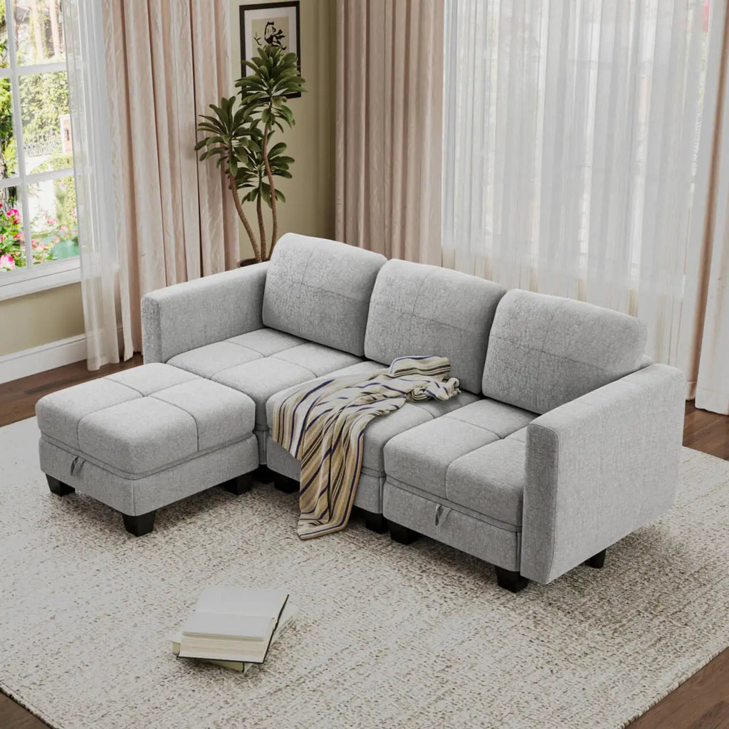 Fabric Modular Sofas with Upholstered Cushion and Removable Back Cushion Covers, Modern Sectional Sofa for Living Room