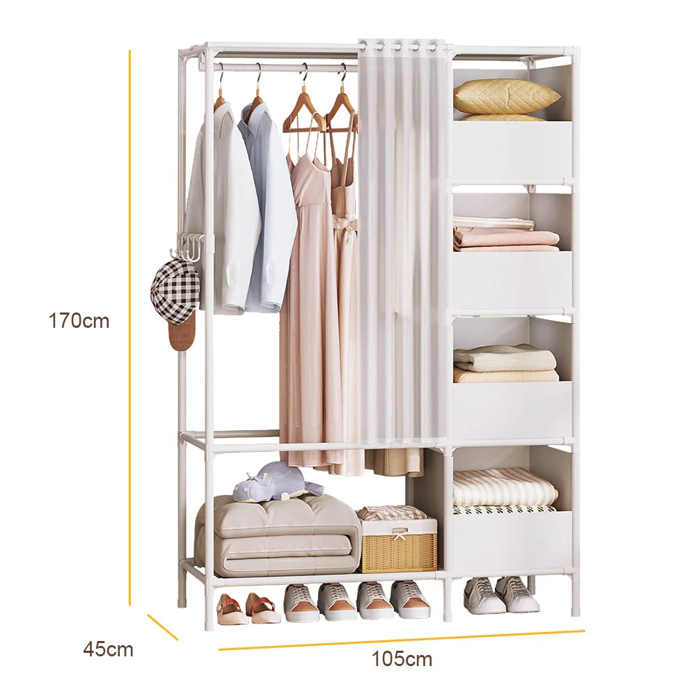 Floor-Standing Simple Wardrobes with Drawers Large Capacity Bedroom Open Storage Cabinet Dustproof Closet Rack