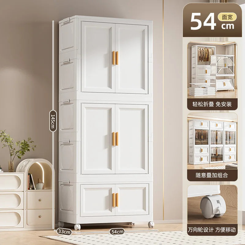 Multi-Layer Folding Storage Cabinet Double Door Wardrobe Closet Large Capacity Organizer Bins Stratification Shelf Containers