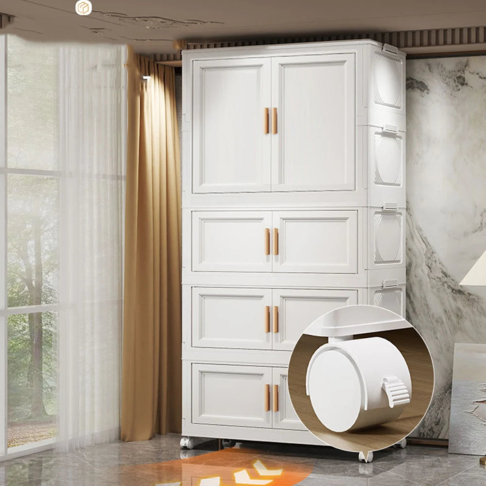 Multi-Layer Folding Storage Cabinet Double Door Wardrobe Closet Large Capacity Organizer Bins Stratification Shelf Containers
