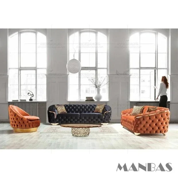 Linlamlim Classic Chesterfield Sectional Sofa with Cloth Buttons and Fabric Modular Couch for Living Room Seating Home Furniture