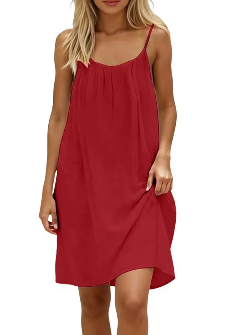 2026 New European & American Cross‑border Women’s Wear – Women’s Loose Solid‑Color Slip Backless Dress