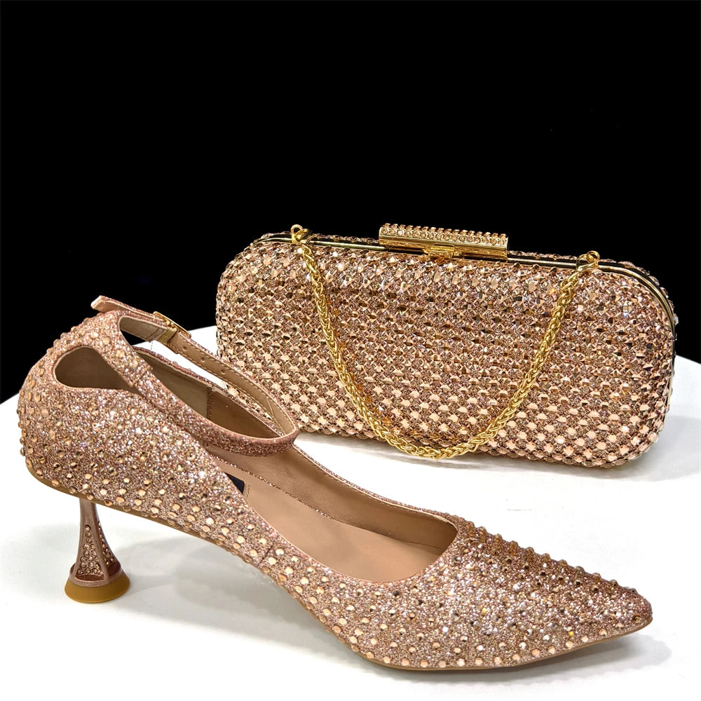 Elegant Light Purple Women's Heels & Handbag Set - Rhinestone-Embellished Shoes for Weddings & Special Occasions - 2026