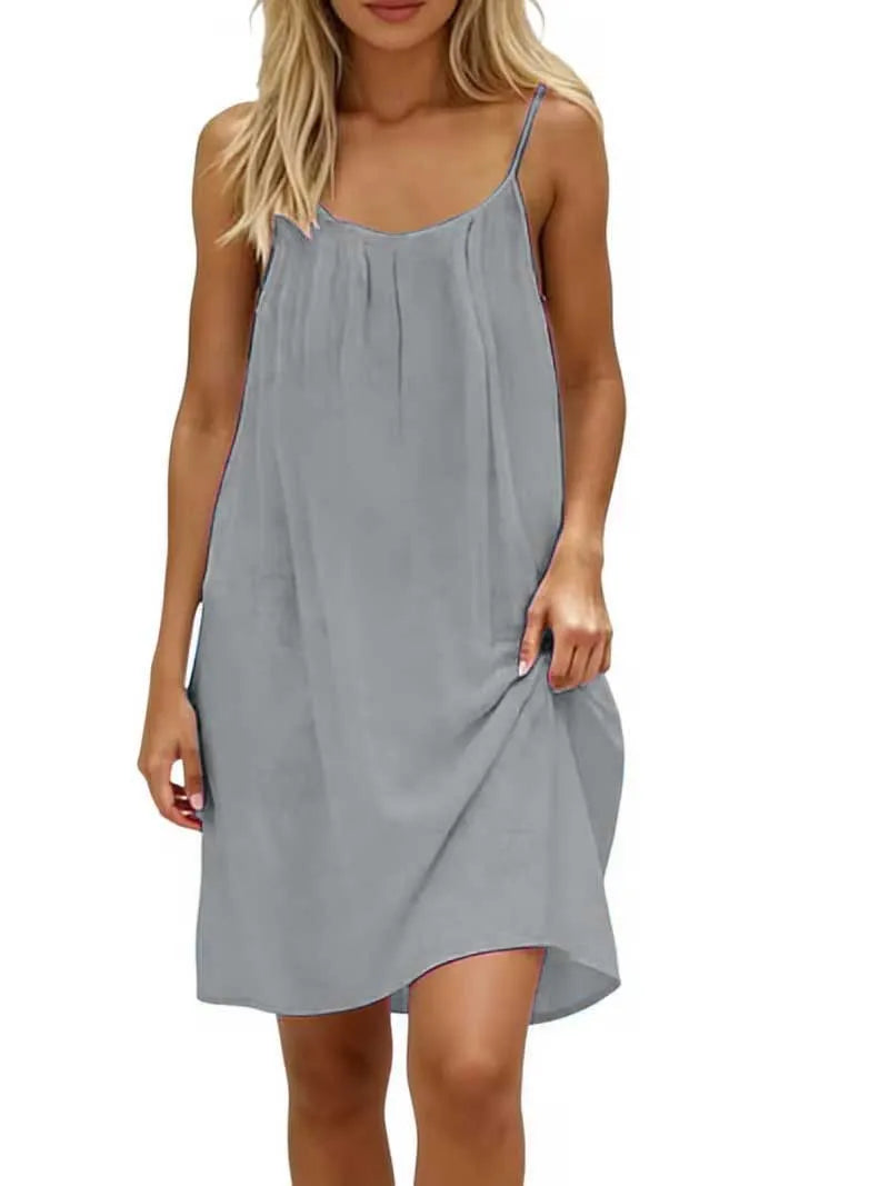 2026 New European & American Cross‑border Women’s Wear – Women’s Loose Solid‑Color Slip Backless Dress