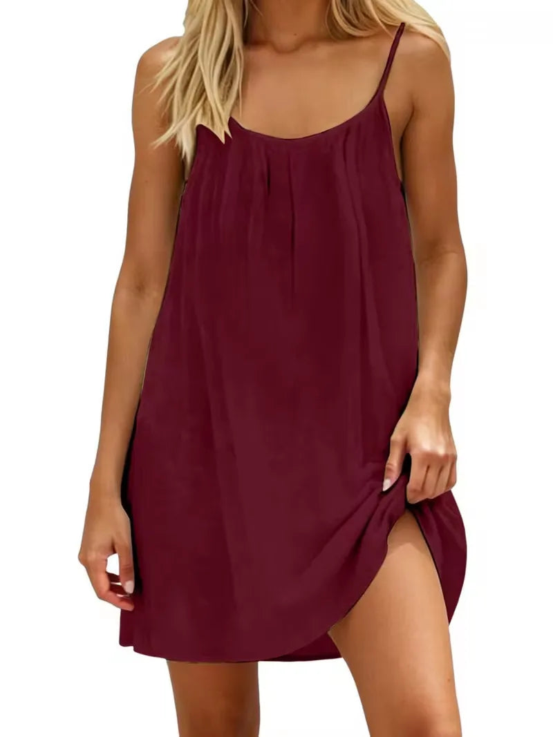 2026 New European & American Cross‑border Women’s Wear – Women’s Loose Solid‑Color Slip Backless Dress