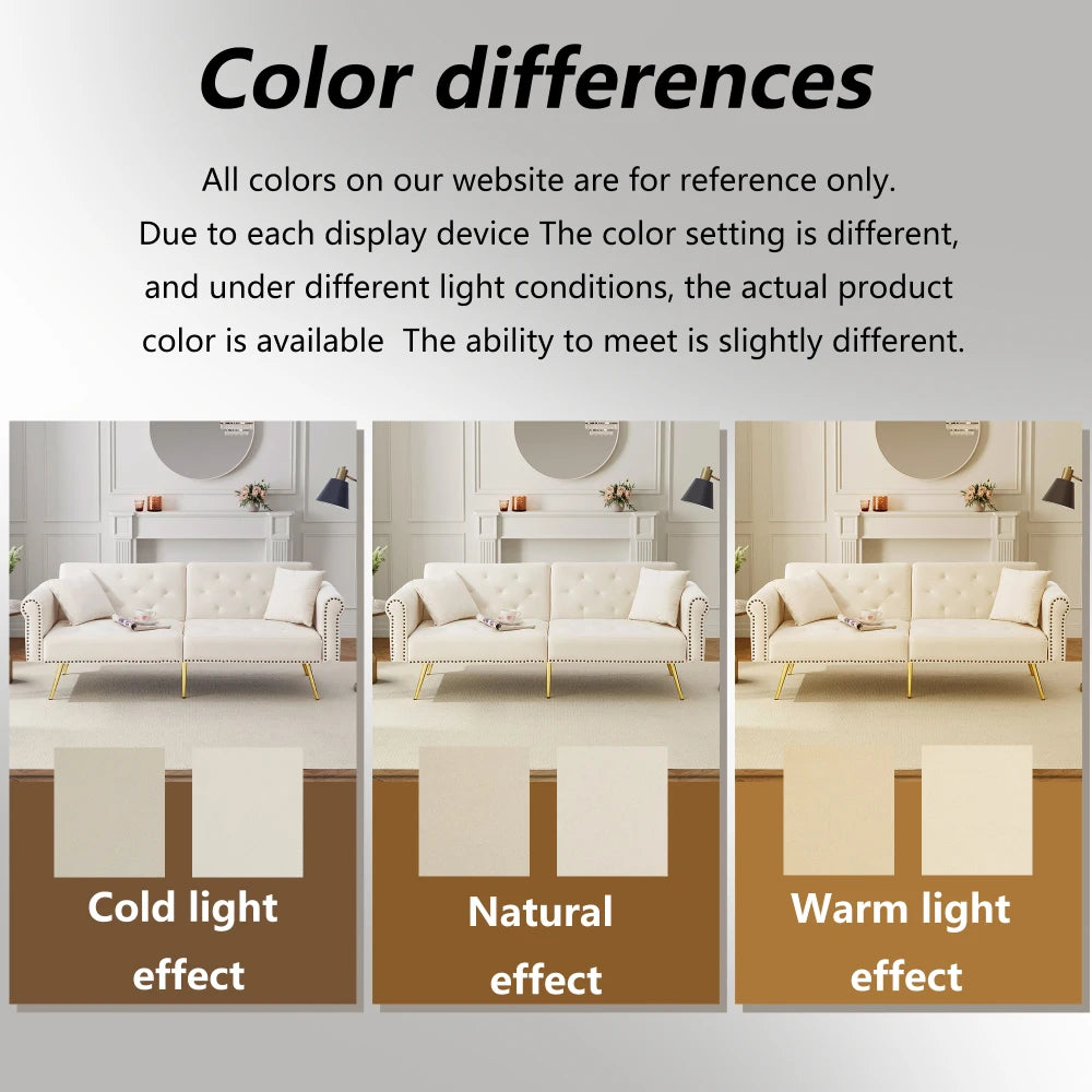 PINGGO Modern 2-Seater Sofa Bed – Velvet Upholstery, 3-Stage Adjustable Backrest & Gold-Plated Metal Feet Stylish Sofa