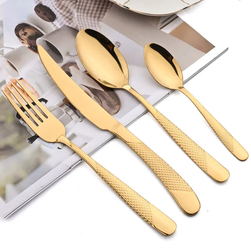 24Pcs Cutlery Set Stainless Steel Knife Fork Spoon Dinnerware Western Tableware Set Kitchen Flatware Dinner Silverware Table Set