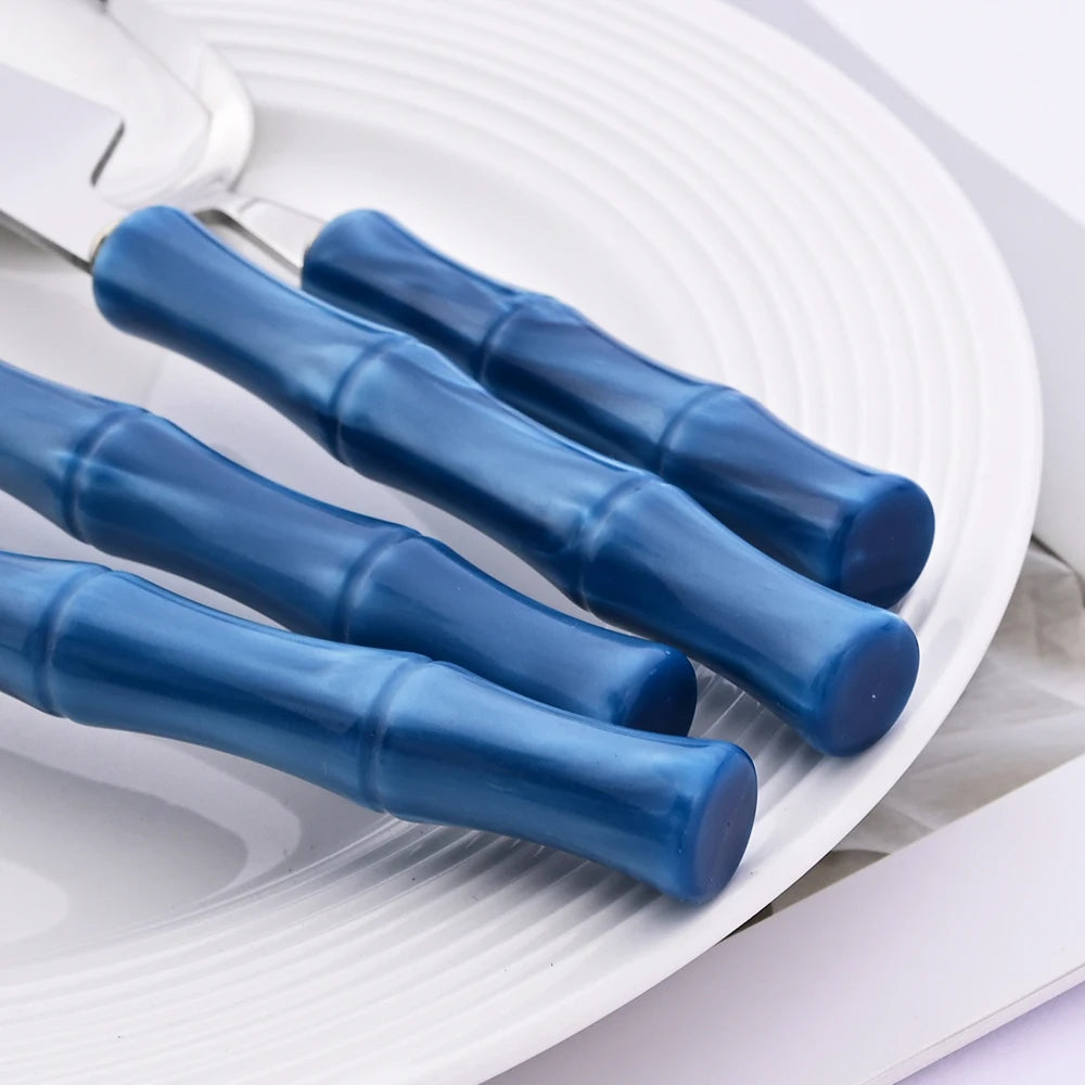 4Pcs Imitation Bamboo Handle Dinnerware Set Knife Fork Spoon Tableware Set Stainless Steel Cutlery Kitchen Flatware