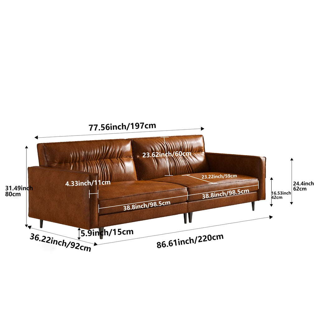 Medieval Style Artificial Oil Wax Leather Sofa 220CM Traditional Period Furniture Design for Home Living Room